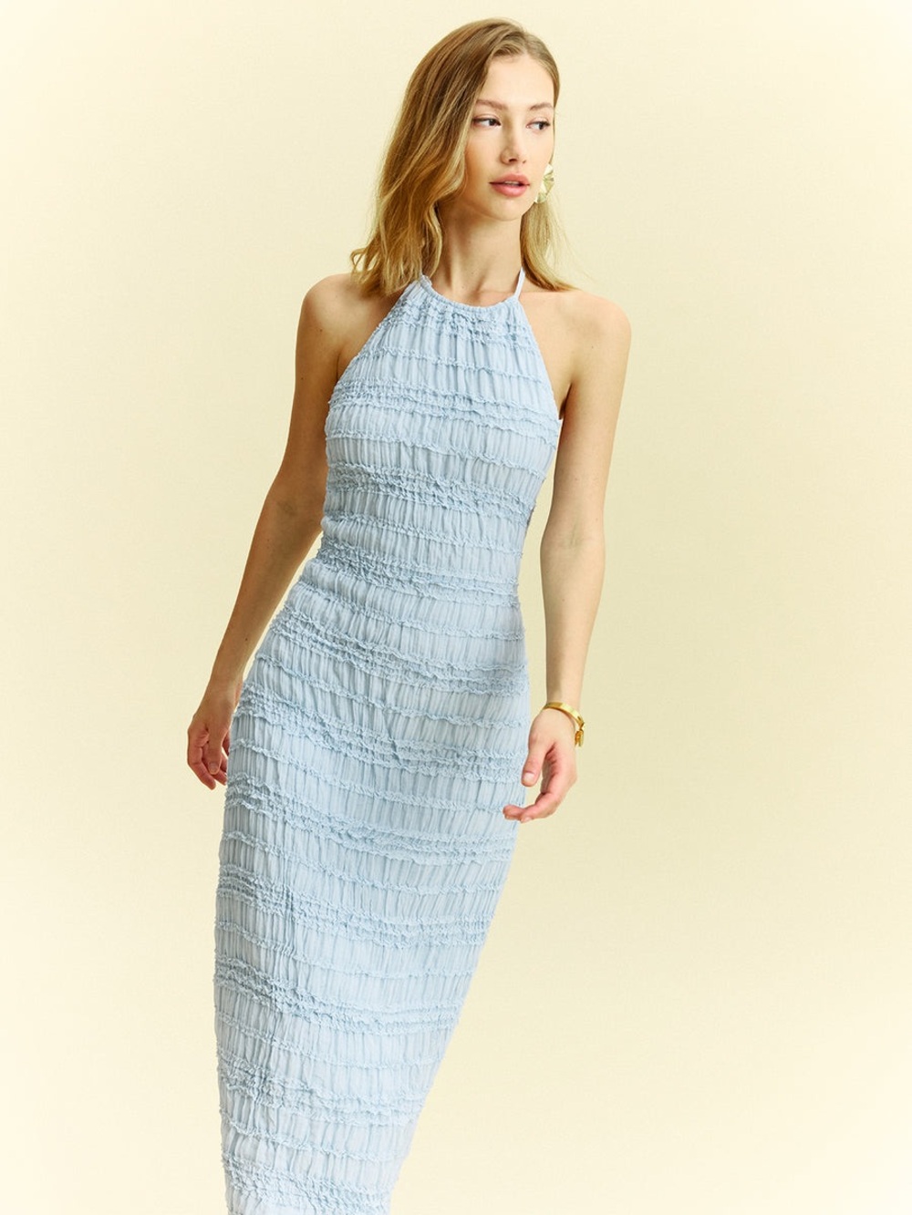 Commense Textured Ruffled Chiffon Halter Neck Maxi Dress NWT